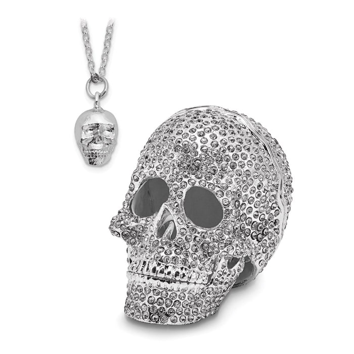 Jere Luxury Giftware, Bejeweled TREASURE TROVE Full Crystal Skull Trinket Box with Matching Pendant
