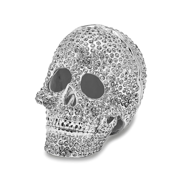 Jere Luxury Giftware, Bejeweled TREASURE TROVE Full Crystal Skull Trinket Box with Matching Pendant