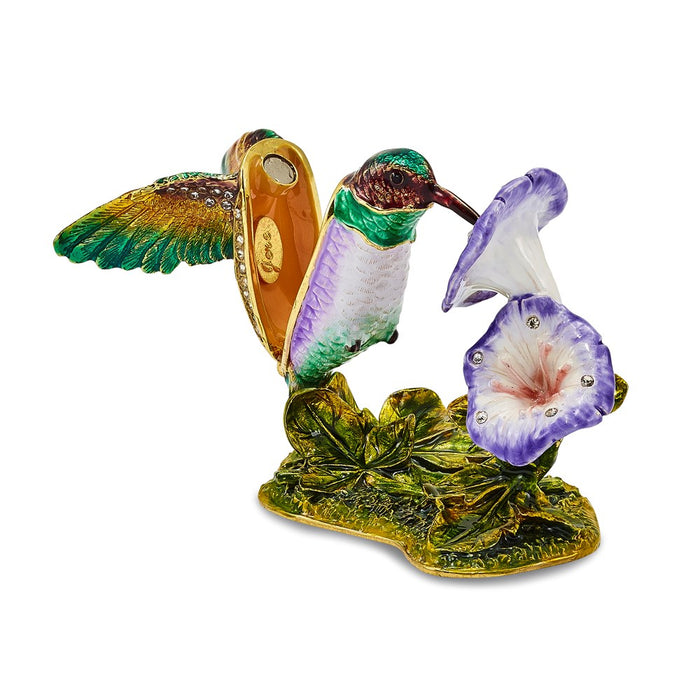 Jere Luxury Giftware, Bejeweled STELLA Hummingbird & Morning Glory Trinket Box with Matching Pendant
