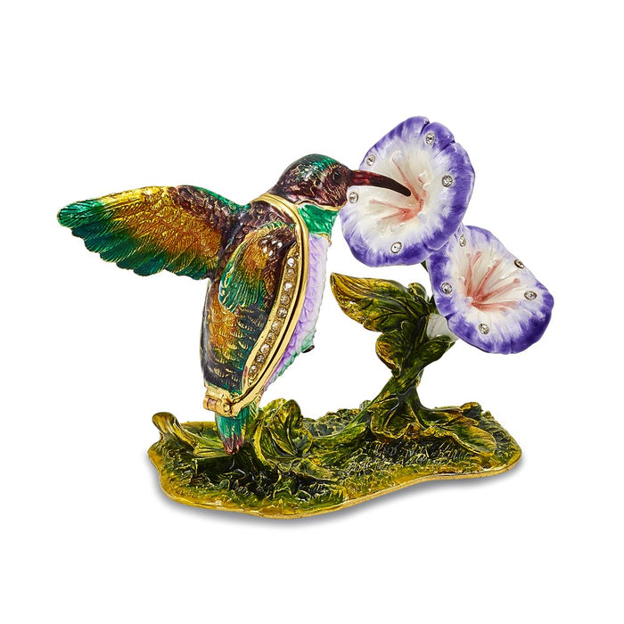 Jere Luxury Giftware, Bejeweled STELLA Hummingbird & Morning Glory Trinket Box with Matching Pendant