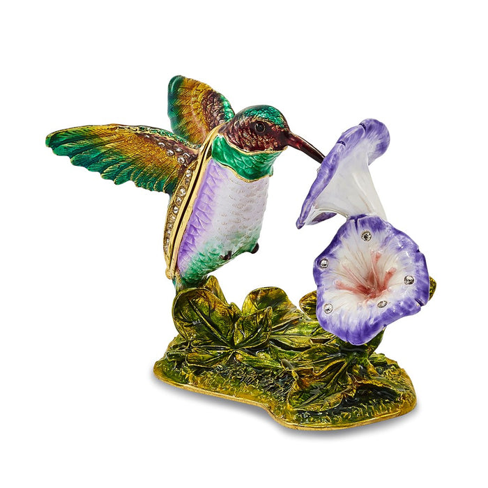 Jere Luxury Giftware, Bejeweled STELLA Hummingbird & Morning Glory Trinket Box with Matching Pendant