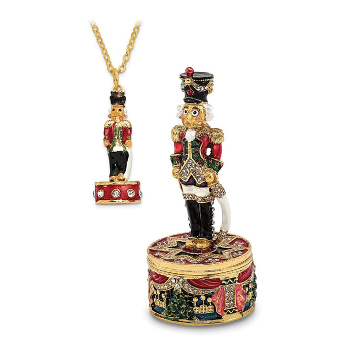 Jere Luxury Giftware, Bejeweled CHRISTOPH Nutcracker Trinket Box with Matching Pendant