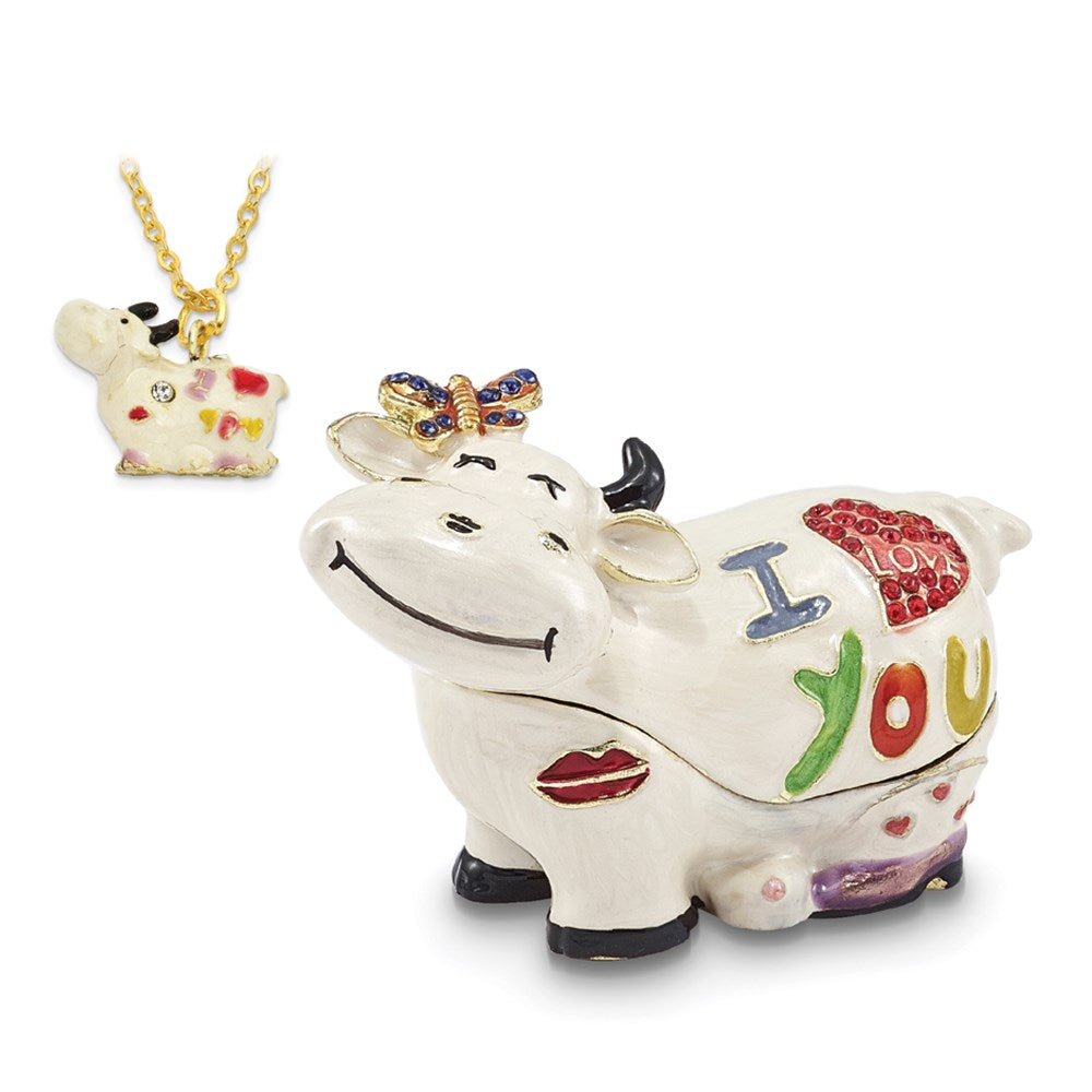 Jere Luxury Giftware, Bejeweled I LOVE YOU Cow Trinket Box with Matching Pendant Trinket Box & Keepsake Container Collectible Gift by Jere Luxury Giftware