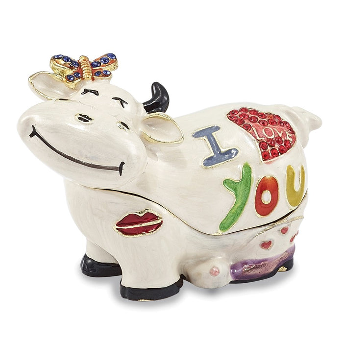 Jere Luxury Giftware, Bejeweled I LOVE YOU Cow Trinket Box with Matching Pendant