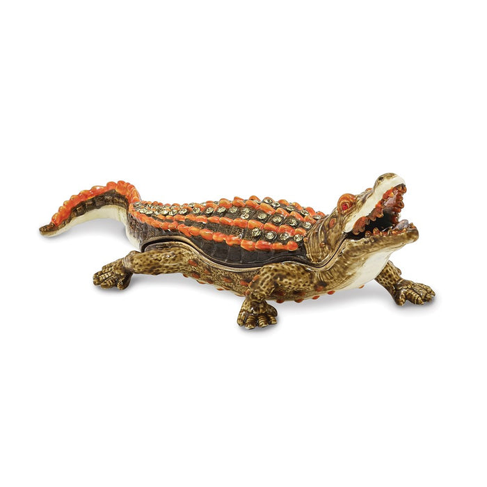 Jere Luxury Giftware, Bejeweled ALLIE Alligator Trinket Box with Matching Pendant