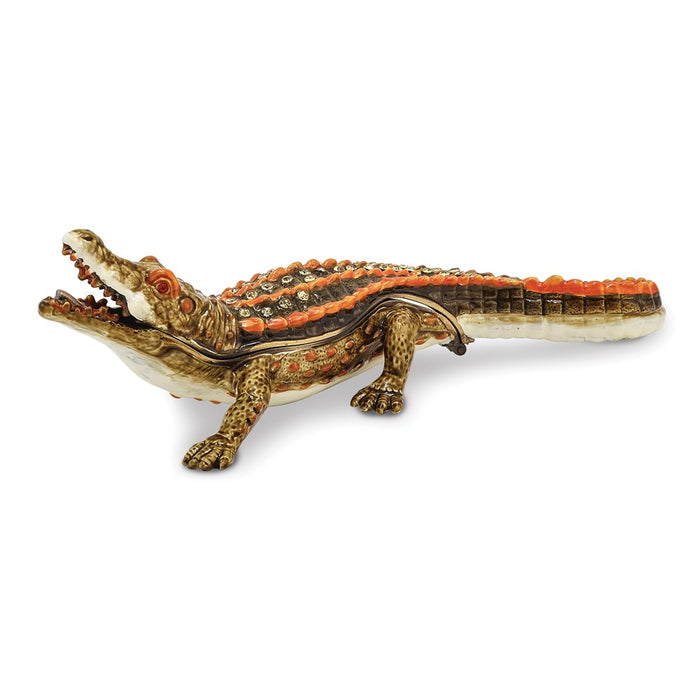 Jere Luxury Giftware, Bejeweled ALLIE Alligator Trinket Box with Matching Pendant