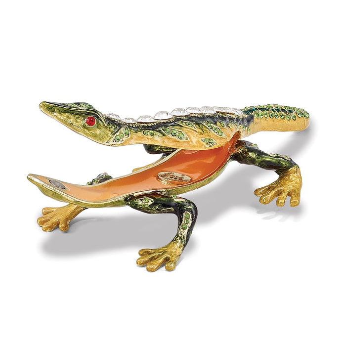 Jere Luxury Giftware, Bejeweled ROCKY Rain Forest Lizard Trinket Box with Matching Pendant