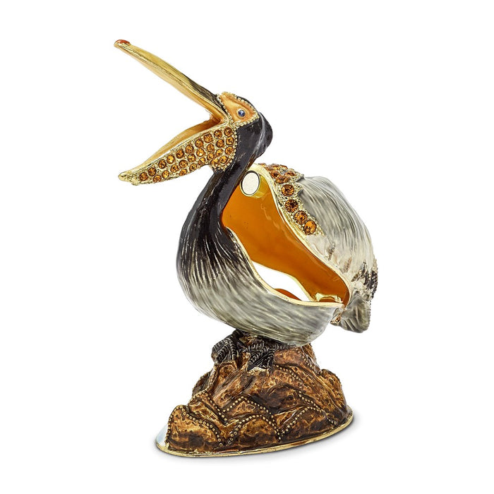 Jere Luxury Giftware, Bejeweled PATSY Pelican on Rocks Trinket Box with Matching Pendant
