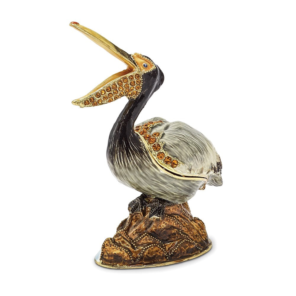 Jere Luxury Giftware, Bejeweled PATSY Pelican on Rocks Trinket Box with Matching Pendant Trinket Box & Keepsake Container Collectible Gift by Jere Luxury Giftware