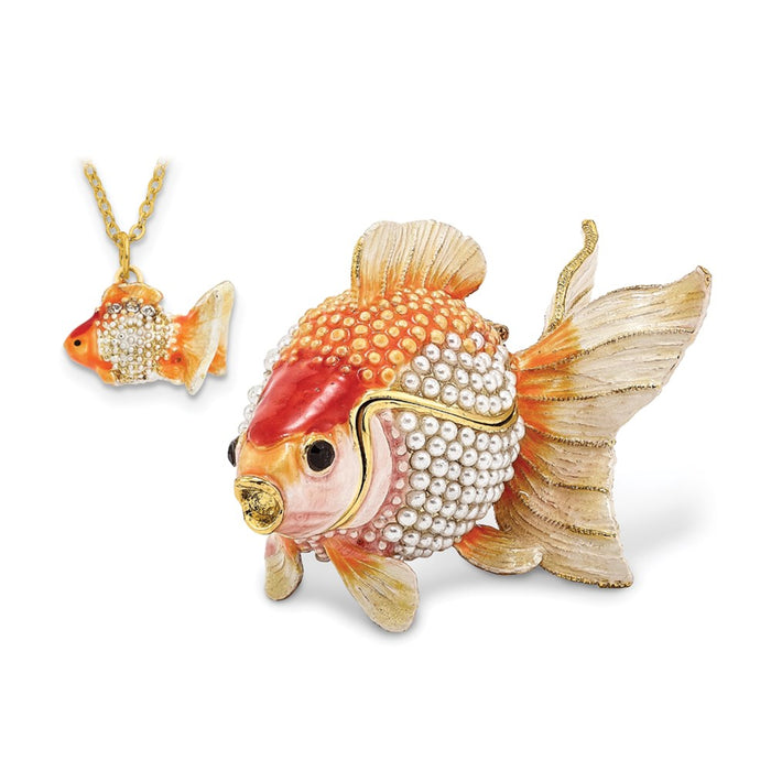Jere Luxury Giftware, Bejeweled KATIE Kissing Fish Trinket Box with Matching Pendant