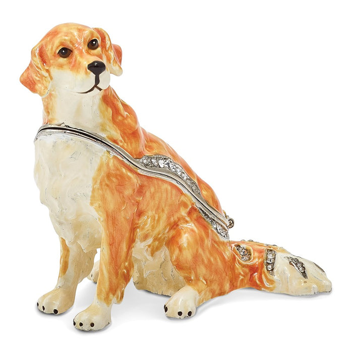 Jere Luxury Giftware, Bejeweled GOLDIE Golden Retriever Trinket Box with Matching Pendant