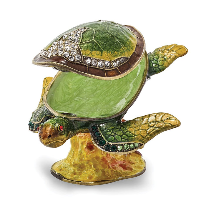 Jere Luxury Giftware, Bejeweled ROXY Reef Dweller Sea Turtle Trinket Box with Matching Pendant