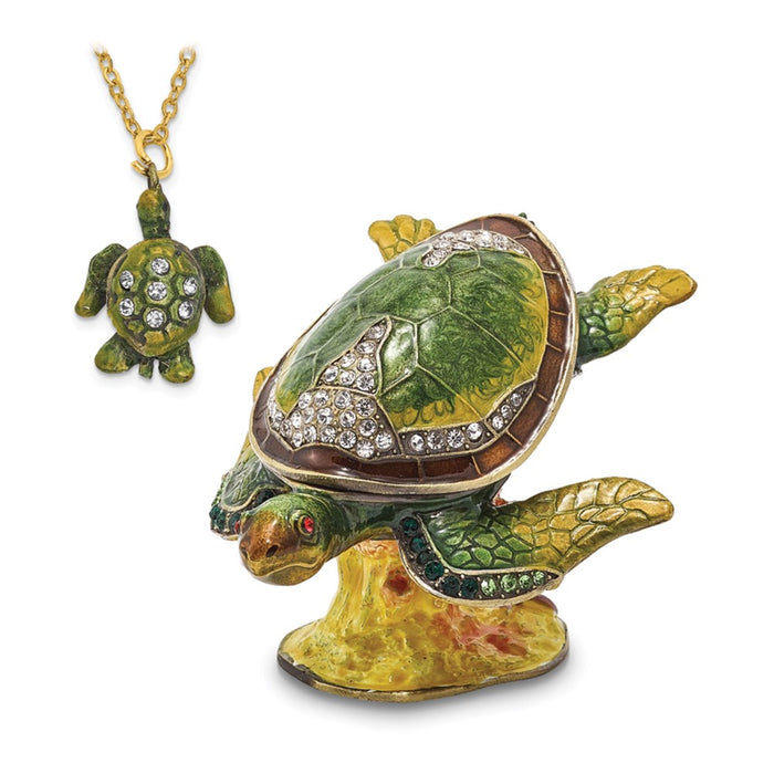 Jere Luxury Giftware, Bejeweled ROXY Reef Dweller Sea Turtle Trinket Box with Matching Pendant