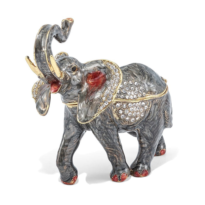 Jere Luxury Giftware, Bejeweled ZARA Trumpeting Elephant Trinket Box with Matching Pendant