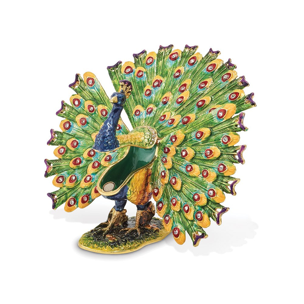Jere Luxury Giftware, Bejeweled PROUD AS A PEACOCK Strutting Peacock Trinket Box with Matching Pendant Trinket Box & Keepsake Container Collectible Gift by Jere Luxury Giftware