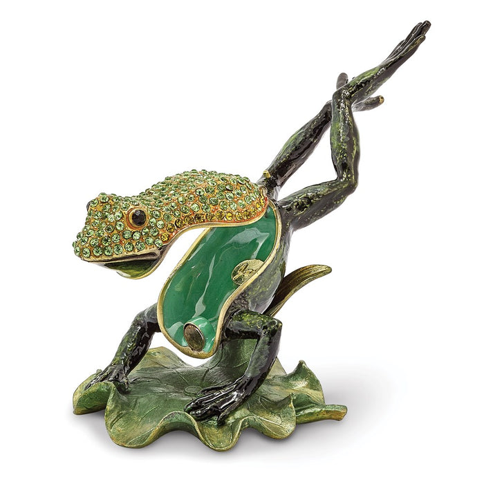 Jere Luxury Giftware, Bejeweled CLEM HOPPER Diving Frog Trinket Box with Matching Pendant