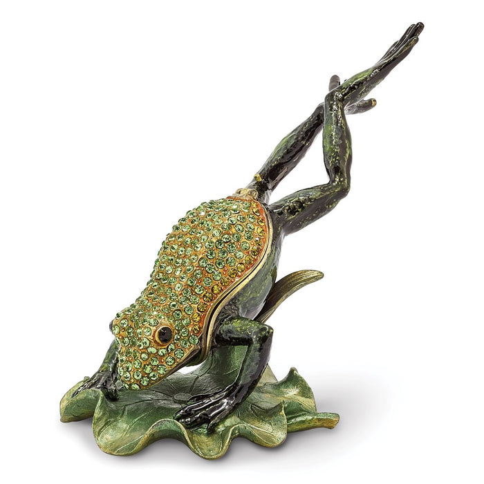 Jere Luxury Giftware, Bejeweled CLEM HOPPER Diving Frog Trinket Box with Matching Pendant