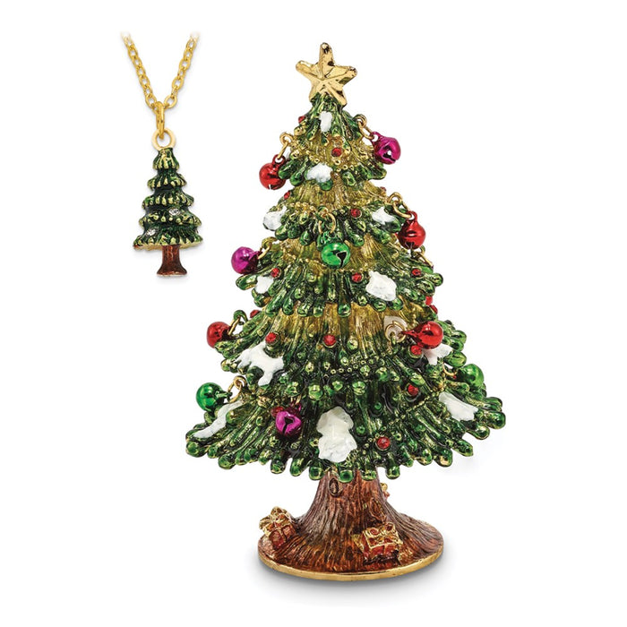 Jere Luxury Giftware, Bejeweled DECK THE HALLS Christmas Tree Trinket Box with Matching Pendant