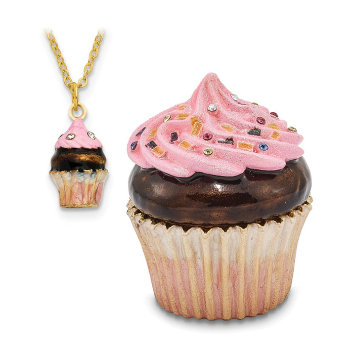 Jere Luxury Giftware, Bejeweled BERRIES 'N CREME Chocolate Cupcake Trinket Box with Matching Pendant