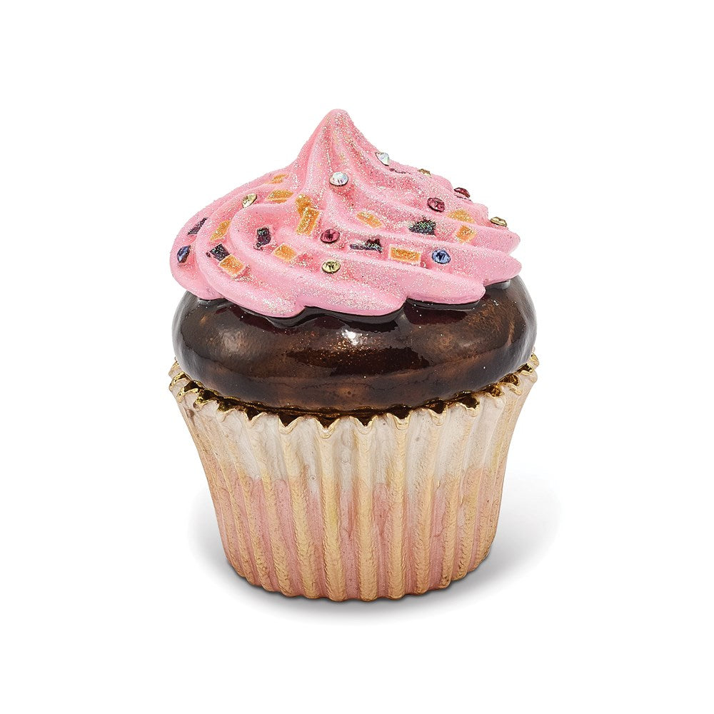 Jere Luxury Giftware, Bejeweled BERRIES 'N CREME Chocolate Cupcake Trinket Box with Matching Pendant Trinket Box & Keepsake Container Collectible Gift by Jere Luxury Giftware