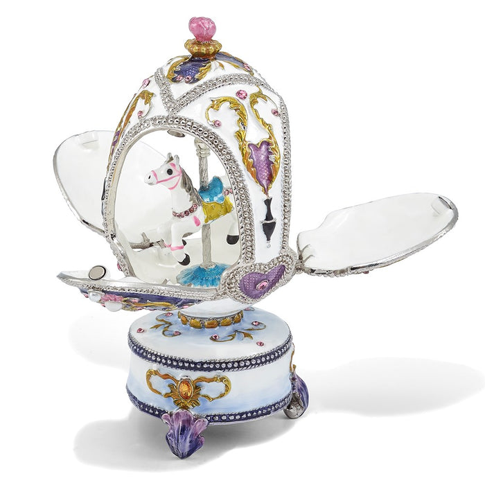 Jere Luxury Giftware, Bejeweled MERRY-GO-ROUND Carousel (It's A Small World) Music Egg with Matching Pendant