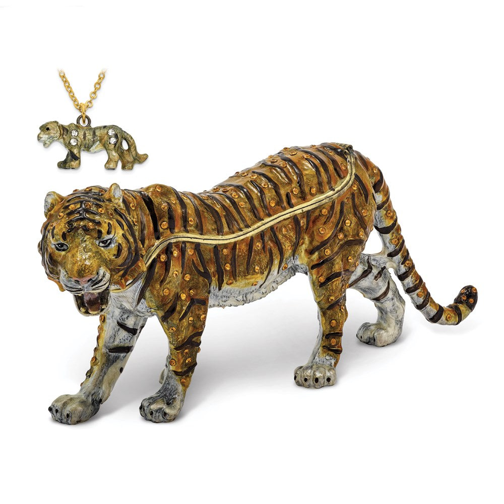 Jere Luxury Giftware, Bejeweled BENNY Large Bengal Tiger Trinket Box with Matching Pendant Trinket Box & Keepsake Container Collectible Gift by Jere Luxury Giftware