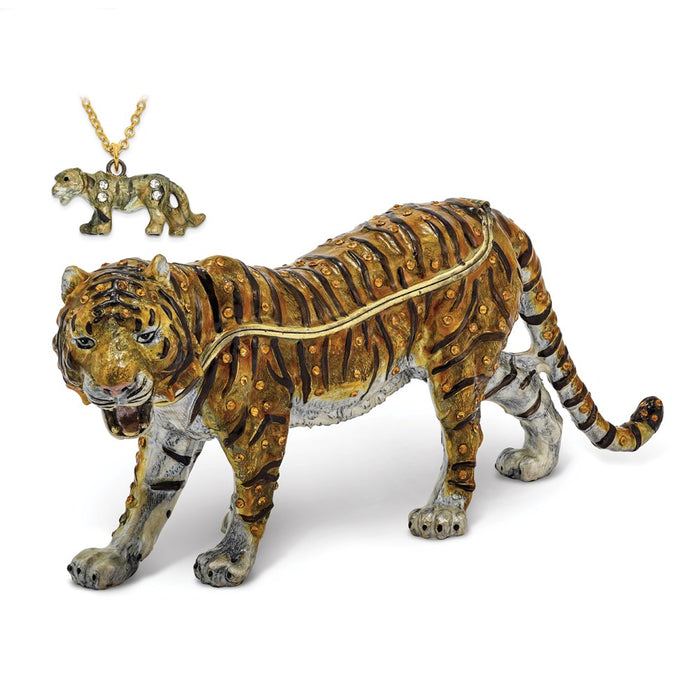 Jere Luxury Giftware, Bejeweled BENNY Large Bengal Tiger Trinket Box with Matching Pendant