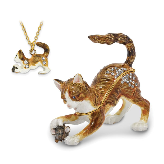 Jere Luxury Giftware, Bejeweled THOM & JERE Cat & Mouse Trinket Box with Matching Pendant