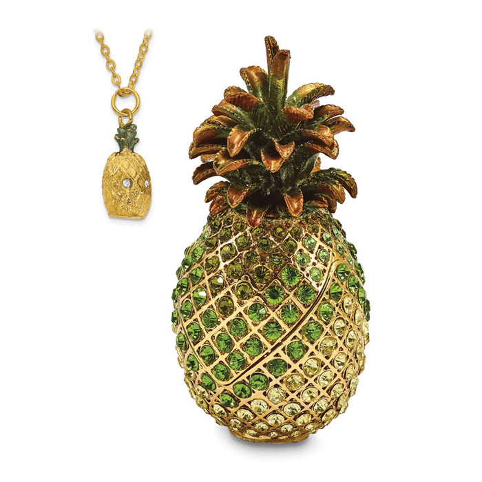 Jere Luxury Giftware, Bejeweled ALL WELCOME Crystal Pineapple Trinket Box with Matching Pendant