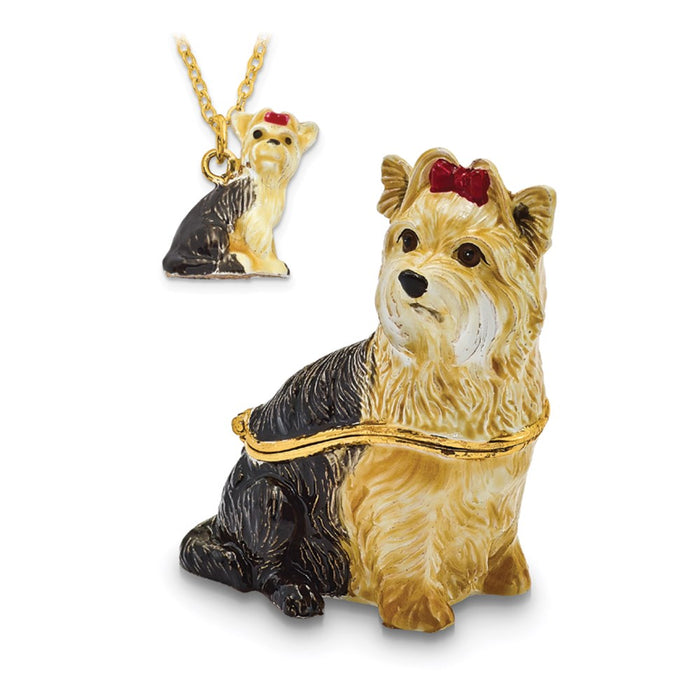 Jere Luxury Giftware, Bejeweled KIMBERLY Yorkshire Terrier Trinket Box with Matching Pendant
