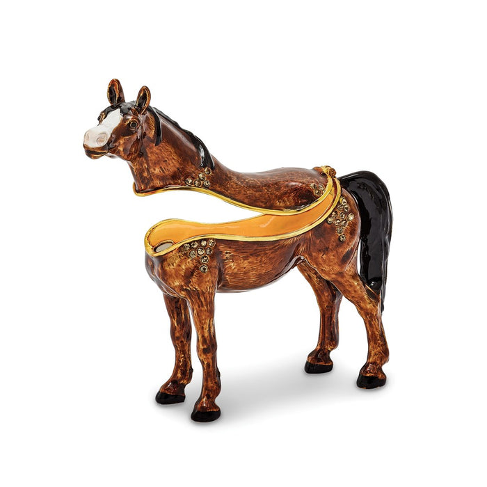 Jere Luxury Giftware, Bejeweled HARRIET Brown Horse Trinket Box with Matching Pendant
