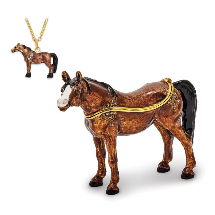 Jere Luxury Giftware, Bejeweled HARRIET Brown Horse Trinket Box with Matching Pendant