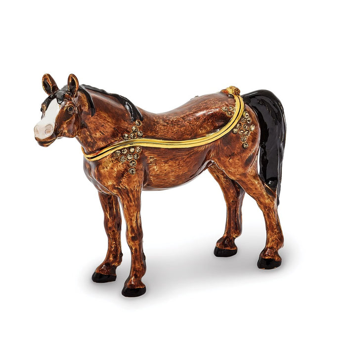 Jere Luxury Giftware, Bejeweled HARRIET Brown Horse Trinket Box with Matching Pendant