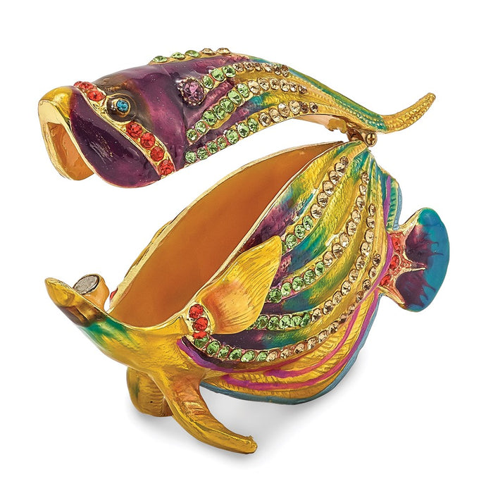 Jere Luxury Giftware, Bejeweled CLYDE Kaleidoscope Fish Trinket Box with Matching Pendant