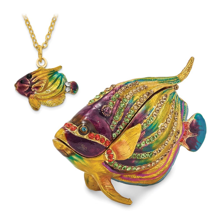 Jere Luxury Giftware, Bejeweled CLYDE Kaleidoscope Fish Trinket Box with Matching Pendant