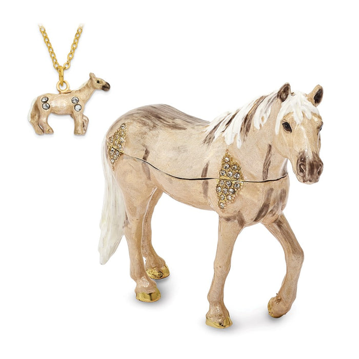Jere Luxury Giftware, Bejeweled WILD 'N FREE Pony Trinket Box with Matching Pendant