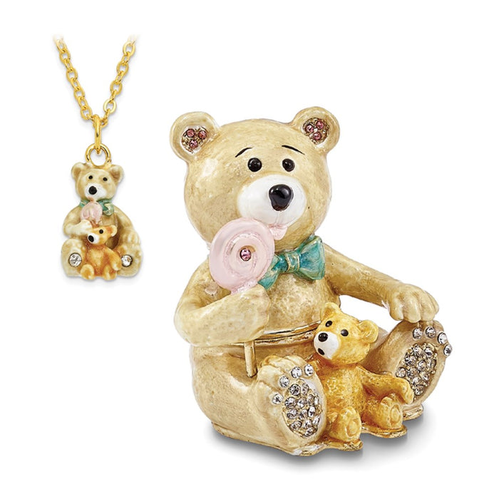 Jere Luxury Giftware, Bejeweled LOLLY BEARS Teddy Bears Trinket Box with Matching Pendant