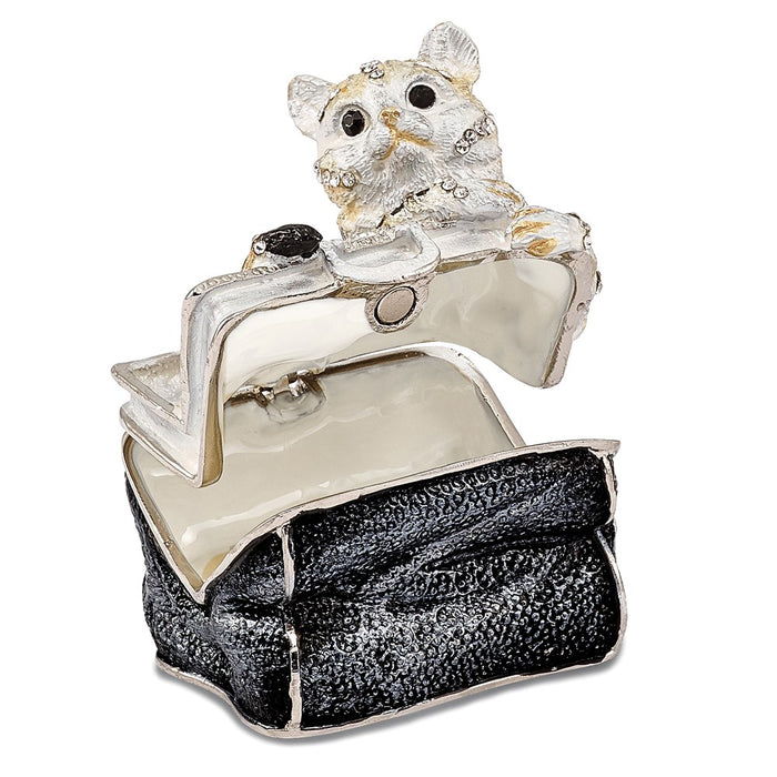 Jere Luxury Giftware, Bejeweled MISS KITTY Cat in Purse Trinket Box with Matching Pendant
