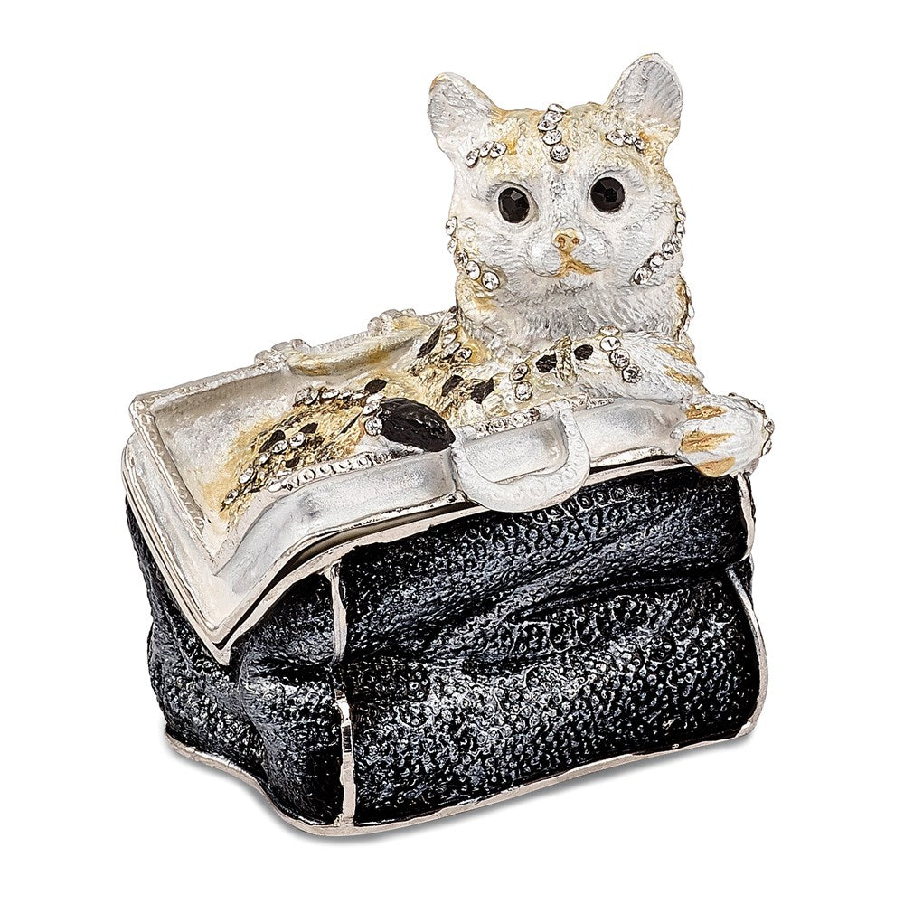 Jere Luxury Giftware, Bejeweled MISS KITTY Cat in Purse Trinket Box with Matching Pendant Trinket Box & Keepsake Container Collectible Gift by Jere Luxury Giftware