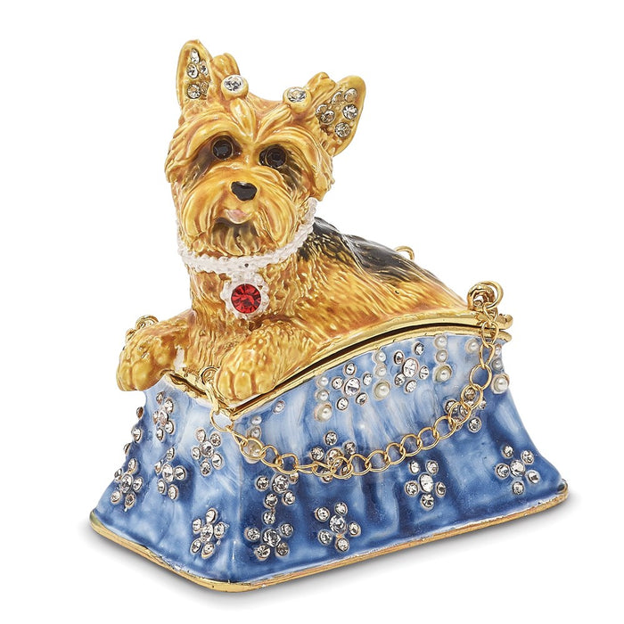 Jere Luxury Giftware, Bejeweled TWINKLES Yorkshire Terrier in Tote Trinket Box with Matching Pendant
