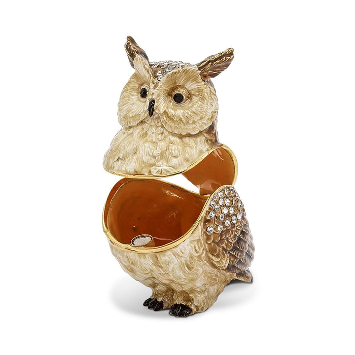 Jere Luxury Giftware, Bejeweled HOOTIE Horned Owl Trinket Box with Matching Pendant