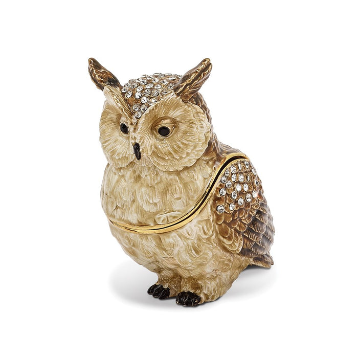 Jere Luxury Giftware, Bejeweled HOOTIE Horned Owl Trinket Box with Matching Pendant