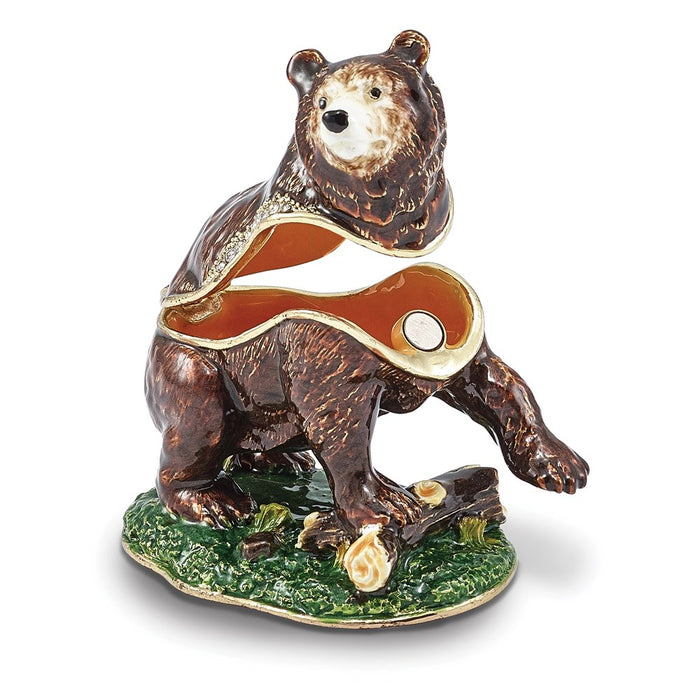Jere Luxury Giftware, Bejeweled CODY Kodiak Bear Trinket Box with Matching Pendant