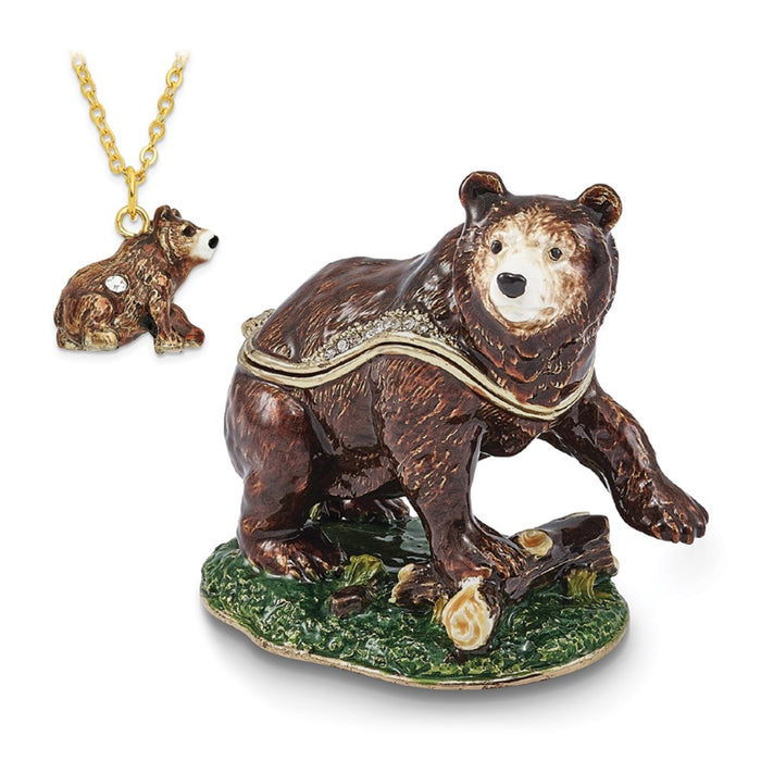 Jere Luxury Giftware, Bejeweled CODY Kodiak Bear Trinket Box with Matching Pendant