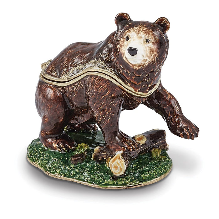 Jere Luxury Giftware, Bejeweled CODY Kodiak Bear Trinket Box with Matching Pendant