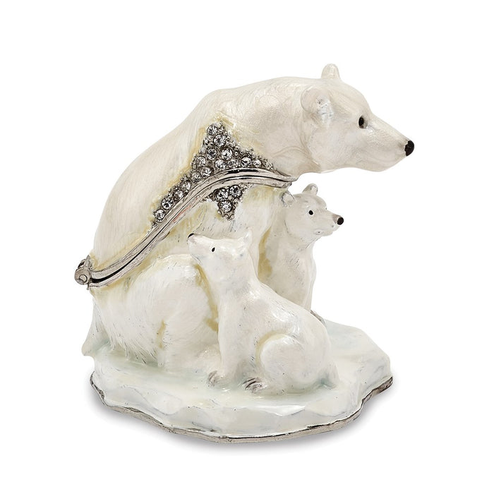 Jere Luxury Giftware, Bejeweled MAMA BEAR w/AVA & ASHER Polar Bears Trinket Box with Matching Pendant