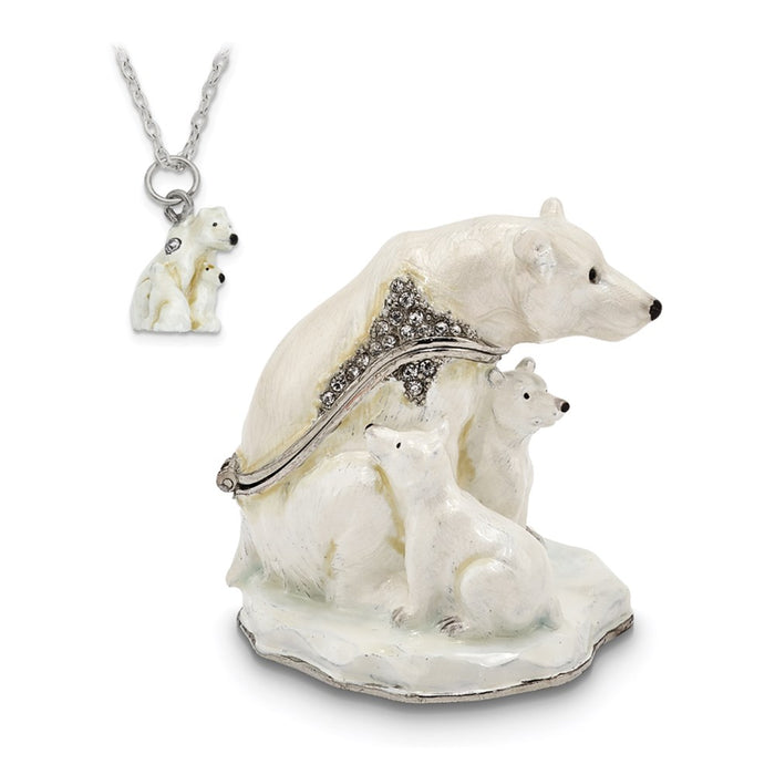 Jere Luxury Giftware, Bejeweled MAMA BEAR w/AVA & ASHER Polar Bears Trinket Box with Matching Pendant