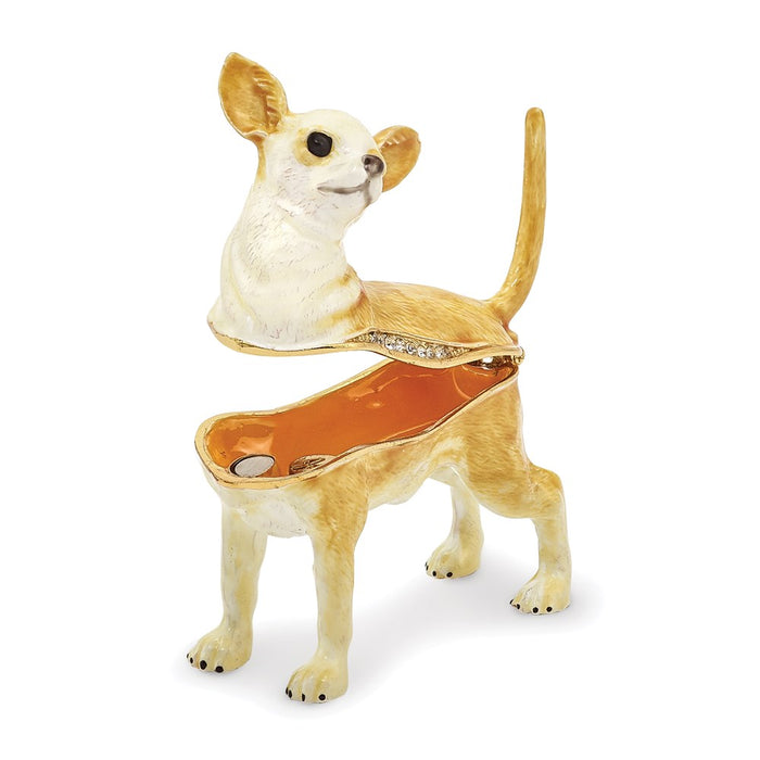 Jere Luxury Giftware, Bejeweled SAMSON Chihuahua Trinket Box with Matching Pendant