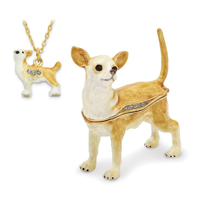 Jere Luxury Giftware, Bejeweled SAMSON Chihuahua Trinket Box with Matching Pendant