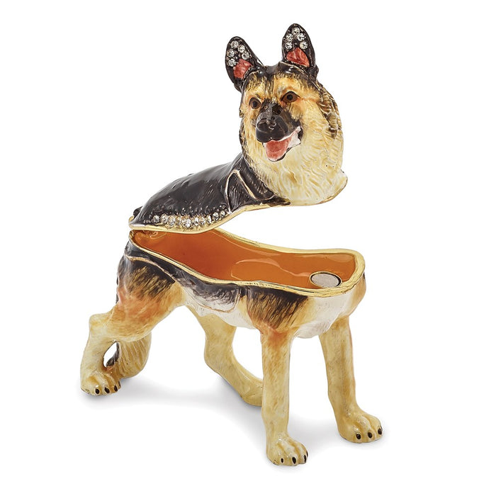 Jere Luxury Giftware, Bejeweled ZEUS German Shepherd Trinket Box with Matching Pendant